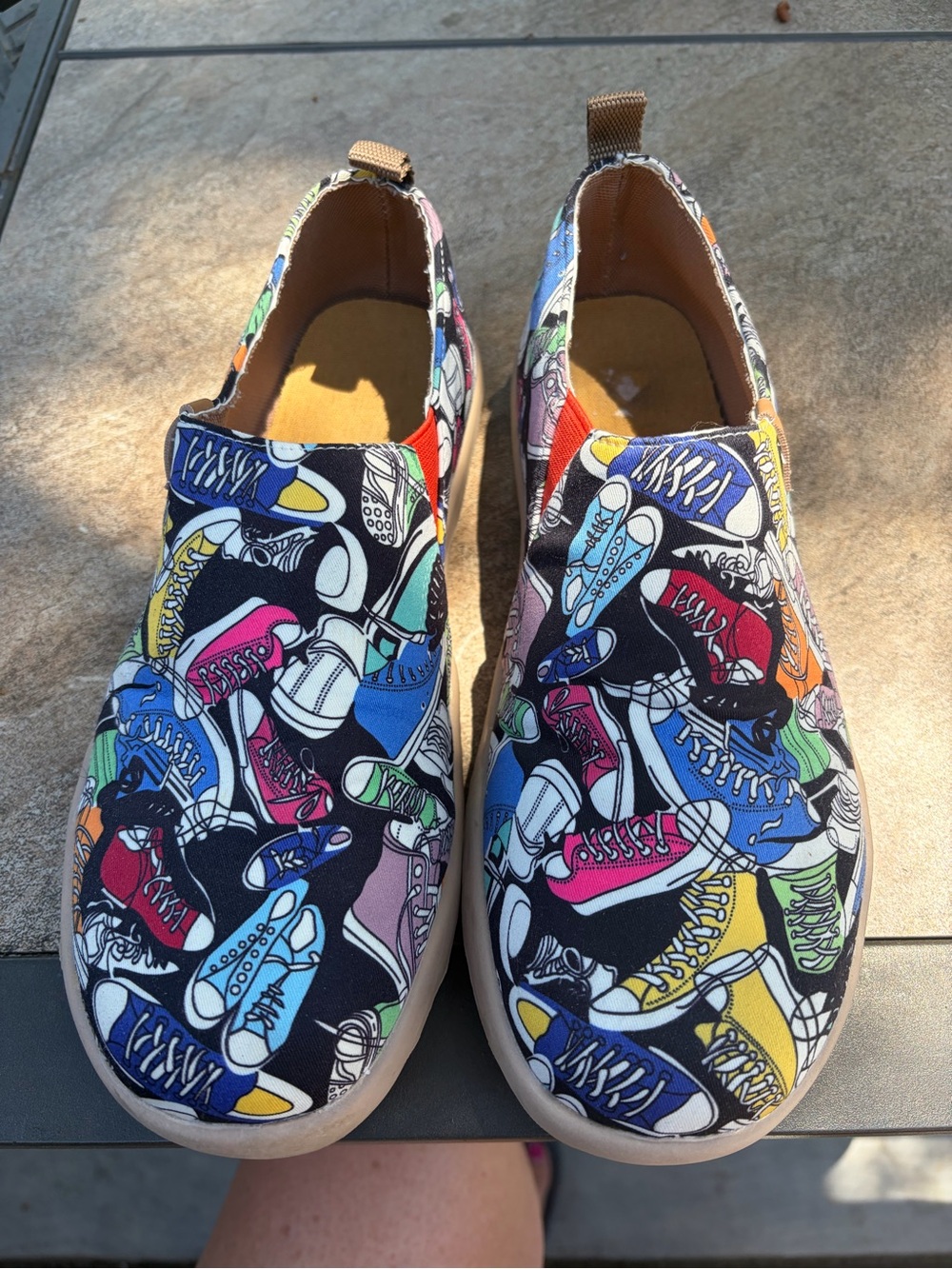 Colorful Sneaker-Print Slip-On Shoes